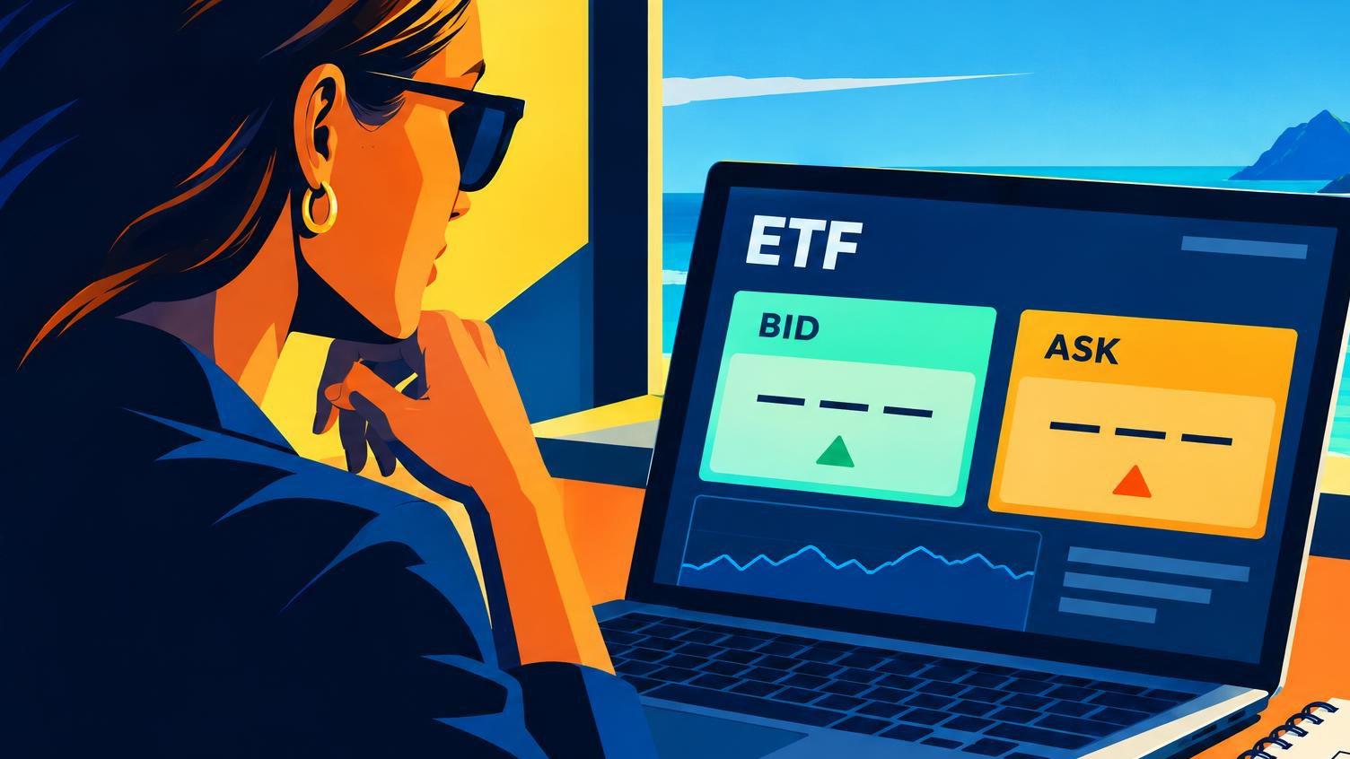 Investor reviewing bid and ask prices as part of an ETF cost check.