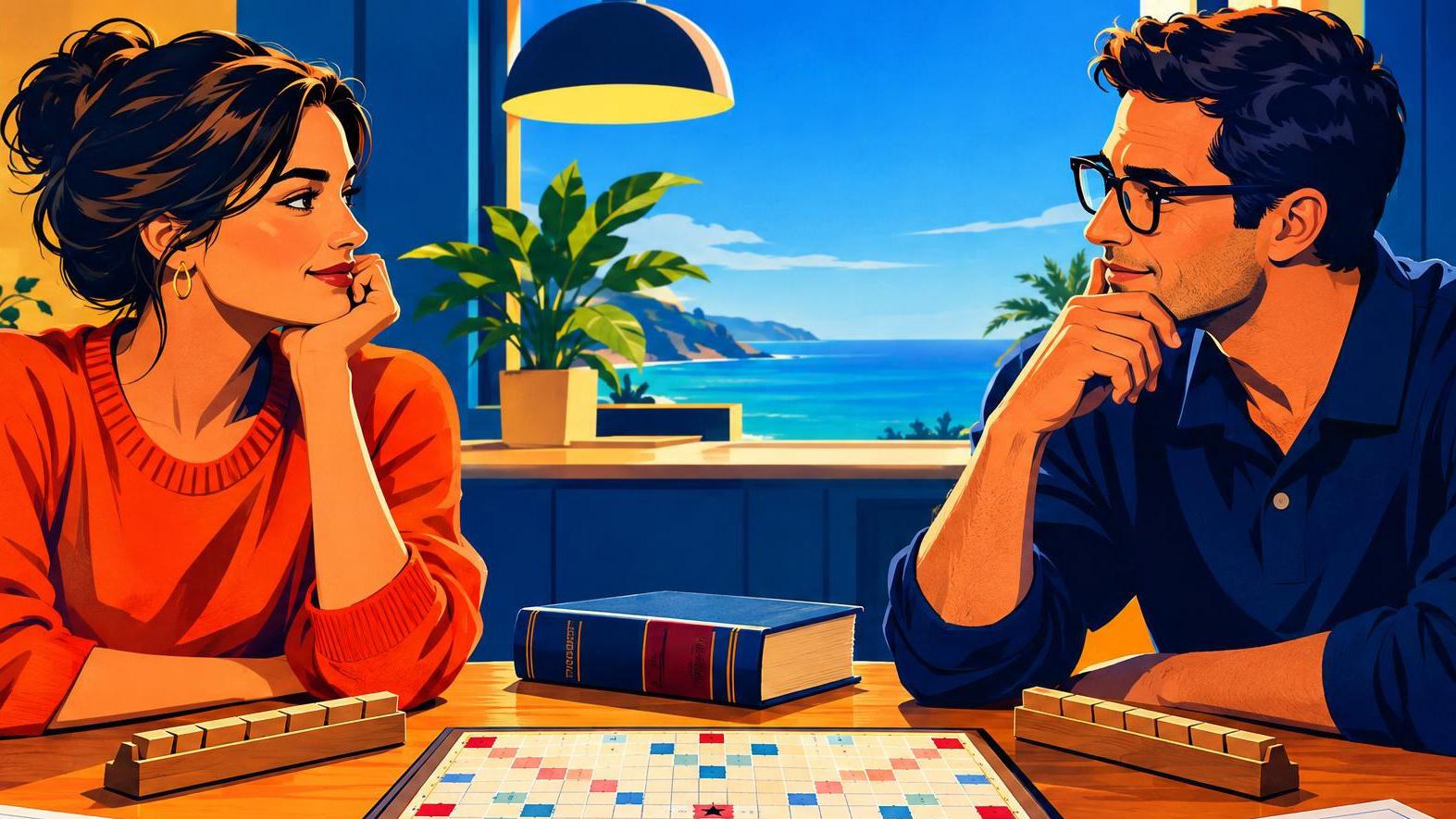 Two Scrabble players agree on rules before beginning a game.