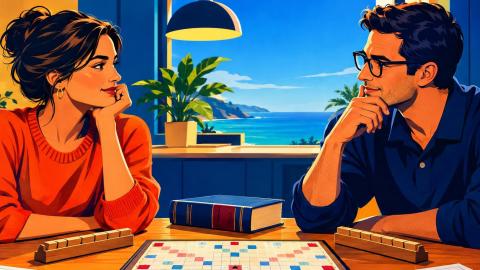 Two Scrabble players agree on rules before beginning a game.