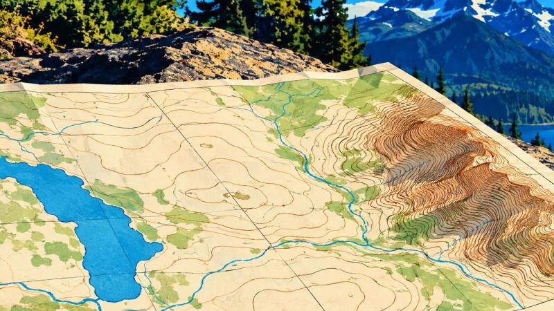 Topographic map showing gently spaced and tightly packed contour lines.