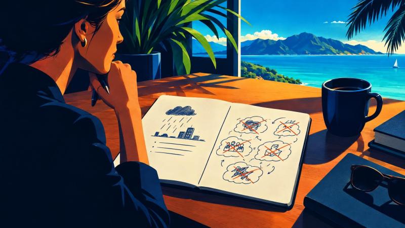 A notebook separates a straightforward event from the assumptions and judgments attached to it.
